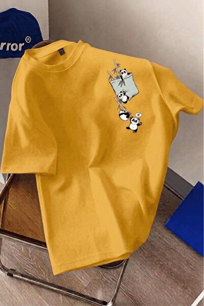 Oksit Μπαμπού Panda Graphic Με λεπτομέρεια τσέπης Κοντομάνικο oversized Unise...