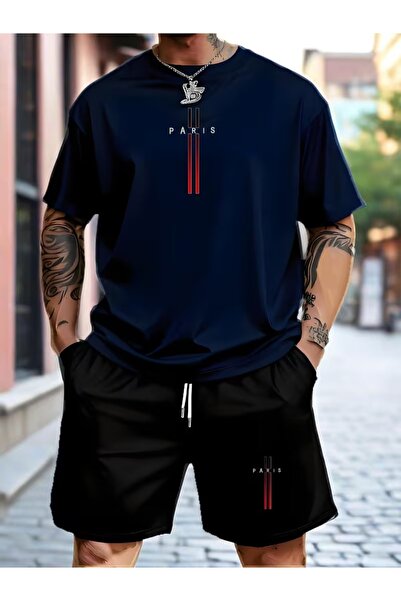 puolikuu Ανδρική φόρμα oversized με σορτς - κάθετο διπλό μπλουζάκι paris με τ...