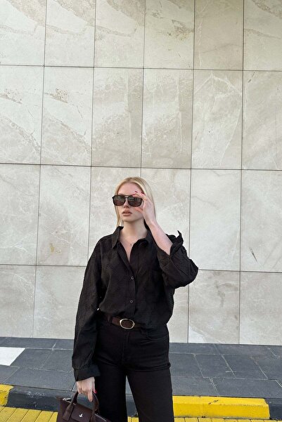 lizge giyim Self-Patterned Oversize Shirt