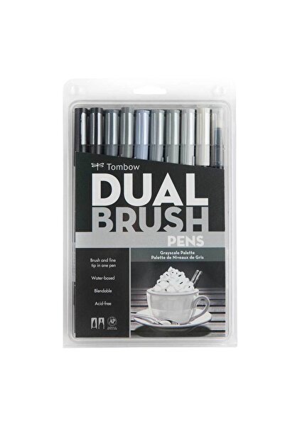 Tombow AB-T Dual Brush Pen G.Kalemi Seti Grayscale (Gri Tonlar) 10 renk