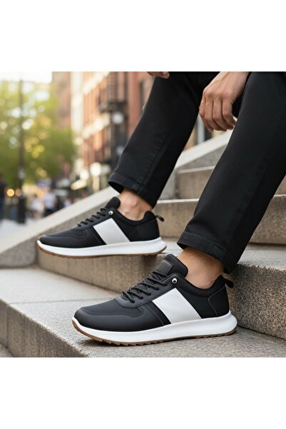 Modlet.ro Sneakerși negri pentru bărbați cu șireturi elastice MOD14203