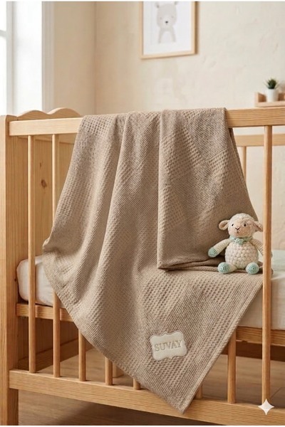 SUVAY Baby Piqué 100% Cotton Beige Waffle Piqué Blanket 90X100 cm