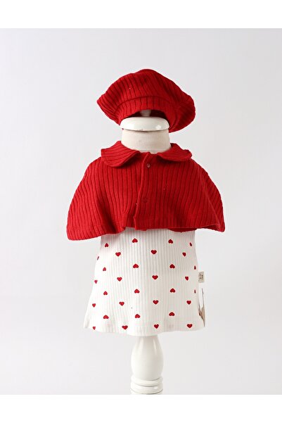 MiniKids Set Rochita, Bereta, Bolerou,cu inimioare, alb-rosu