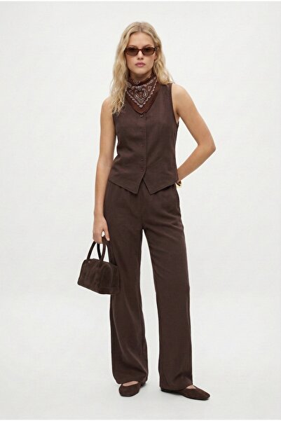 Ritnice Pantaloni Leya Premium țesut vestă pentru femei, maro set