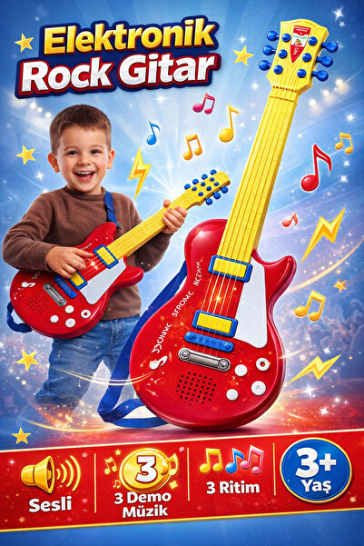 TRENDZONE Elektronik Rock Gitar Oyuncak 53cm – Sesli Müzikli l 3 Demo Müzik 3...