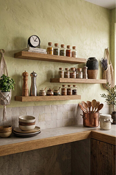 Nowella Home 3lü Baharatlık - Ahşap Baharatlık Seti- Ladin Ahşap Baharat Rafı...