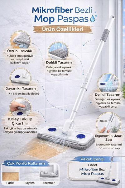 ozbience Mikrofiber Bezli Çok Amaçlı Paspas, Islak ve Kuru Kullanım İçin Uygun