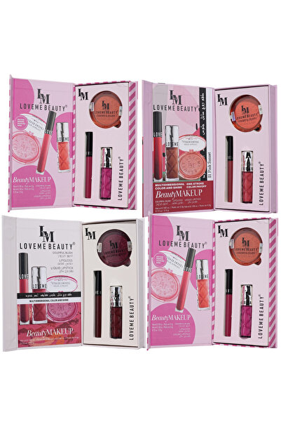 LOVEME BEAUTY أطقم ميك أب راقية : 4 بكج 4 أطقم مكياج (روج سائل وقلوس وبلاشر) ...