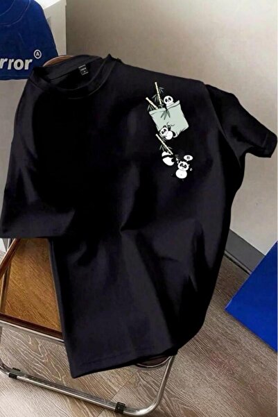 Oksit Μπαμπού Panda Graphic Με λεπτομέρεια τσέπης Κοντομάνικο oversized Unise...