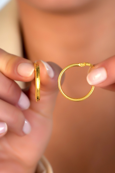 SUNSHINE 925 Ayar Gümüş ,Gold Kaplamalı 2,3 cm Halka Küpe