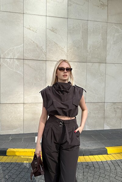 lizge giyim Cropped Bluz with Buckle Detail