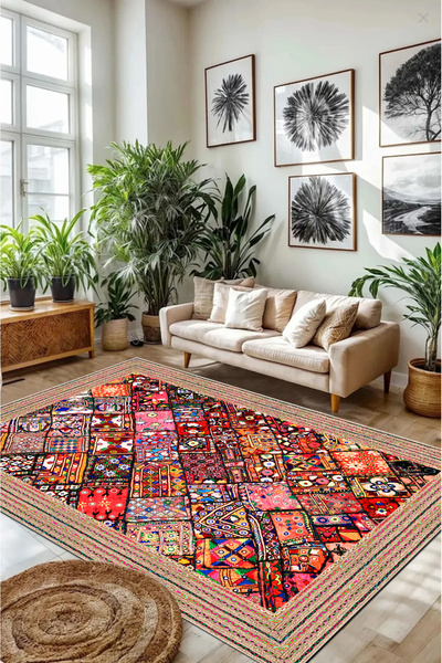 MUA HOME DECOR Dijital Baskı Yıkanabilir Kaymaz Taban Salon Halısı Mutfak Hal...