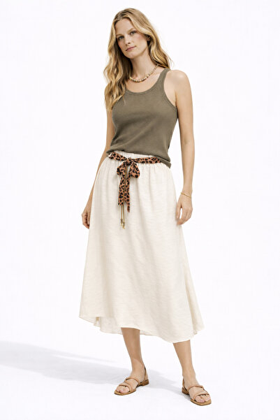 Mixray 4849 Fusta de damă cu detaliu leopard și șireturi, bej