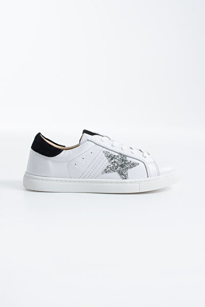 Siena Shoes حذاء نسائي ذهبي اللون برباط جلد أصلي حذاء رياضي أبيض