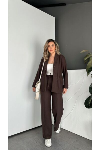 EGZOTİK ASORTİK Lace Detailed Jacket Pants Ribbed Knit Set