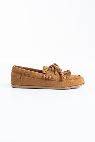 Siena Shoes Haze Kadın Aksesuarlı Babet Loafer Taba Süet
