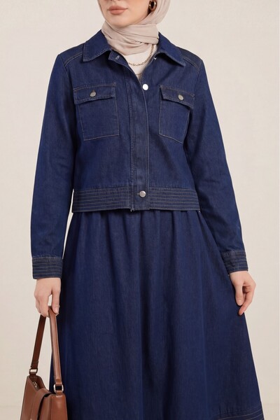 HİJABAYA Σετ τζιν με φούστα Κρυφό φερμουάρ τεμαχίων Με τσέπες Κλοσέ