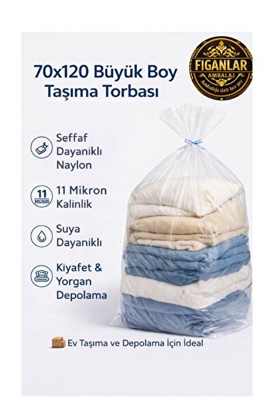figanlar ambalaj 50 adet 70x120 Büyük Boy Şeffaf Taşıma Torbası Çuval Dayanık...
