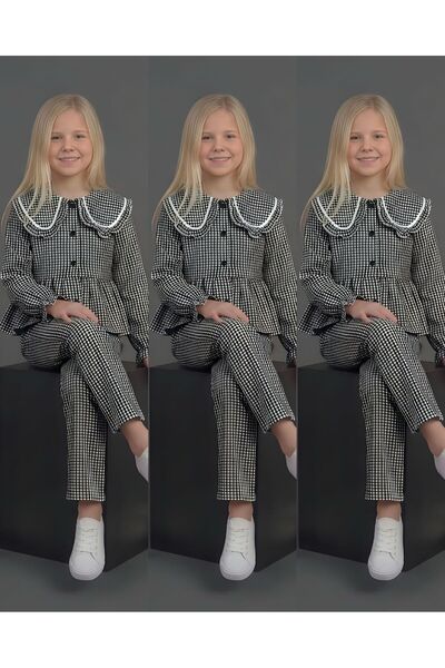 Lucky kidswear Set pentru fete cu guler FIRFIR, bluză și pantaloni