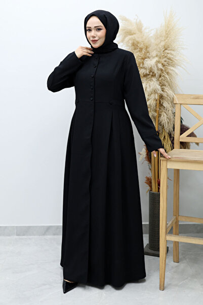 Tesettür Dünyası Buttoned High Collar Ferace Tsd260141 Black
