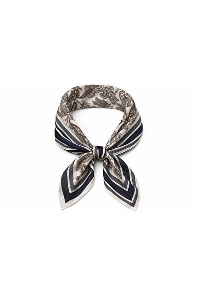 MAESTRO WOMAN Γυναικείο μαύρο σατέν φουλάρι με έθνικ σχέδια 70x70