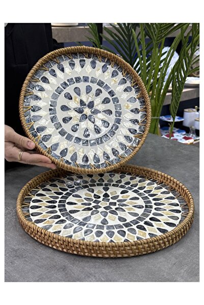 Doğudeko Bamboo 2-Piece Pearlescent Round Tray