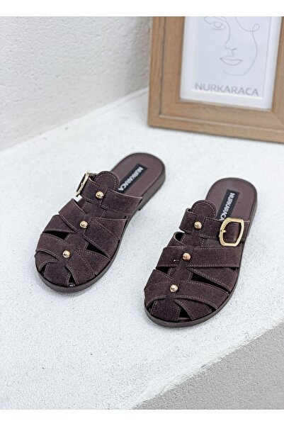 NUR KARACA Y-0021 Front Trok Detail, Buckle, Closed Front, Flat Sole Sabo Sli...
