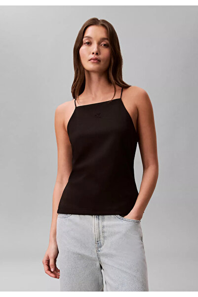 Calvin Klein بلوزة نسائية قصة ضيقة بحزام خيطي ضيق P قطن u D نسيج سادة من القم...