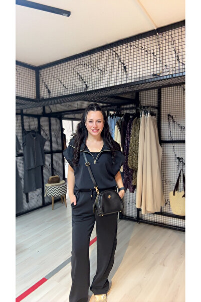 VENTUS MODA&ÇANTA ŞIK VE RAHAT GÜNLÜK KOMBİN -SIYAH FERMUARLI TAKIM