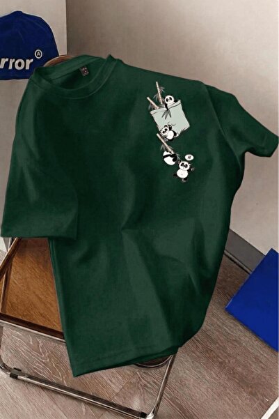 Oksit Μπαμπού Panda Graphic Με λεπτομέρεια τσέπης Κοντομάνικο oversized Unise...