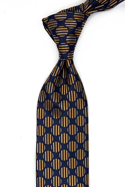 Kravatkolik أصفر - أزرق داكن منقّط منديل بنمط كلاسيكي KK13621