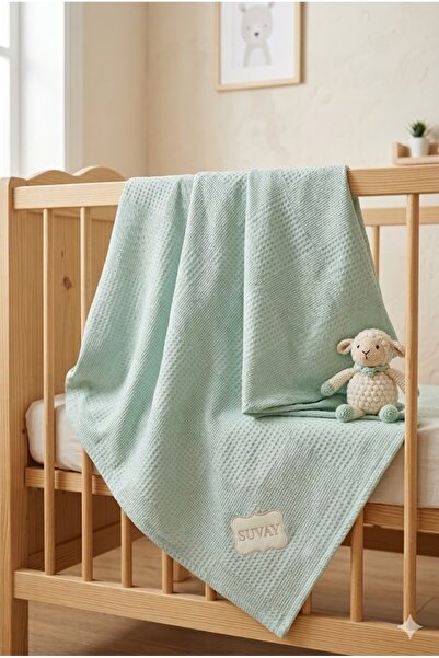 SUVAY Baby Piqué 100% Cotton Mint Green Waffle Piqué Blanket 90X100 cm
