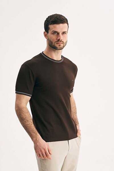 SILVANO تي شيرت رجالي ذو ياقة دائرية - تي شيرت فاخر بتفاصيل خطوط على الياقة و...