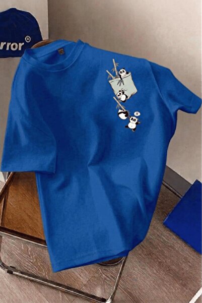 Oksit Μπαμπού Panda Graphic Με λεπτομέρεια τσέπης Κοντομάνικο oversized Unise...