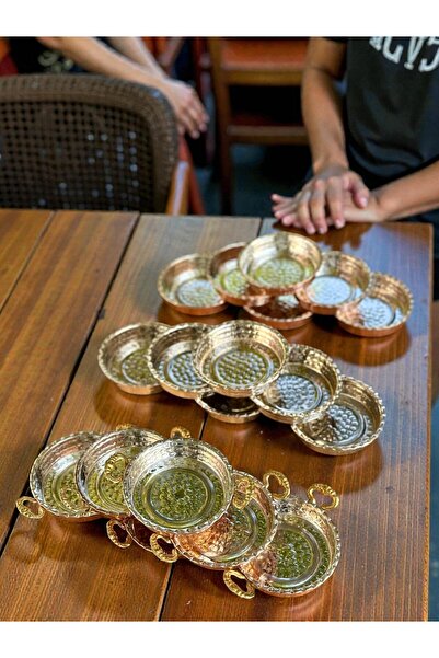 Maraş Bakırcılık - Içi Kalaylı Bakır Kahvaltılık Tabağı 6'lı 10 cm Kulpsuz Ni...