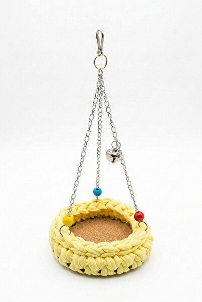 Mivra Pets Sarı El Örgüsü Zilli Kuş Hamağı - Muhabbet Kuşu ve Papağan Oyuncağı