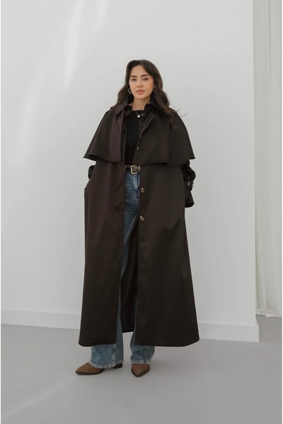 BRTC design Women's Bitter Brown Trench Coat with Detachable Cape Detail