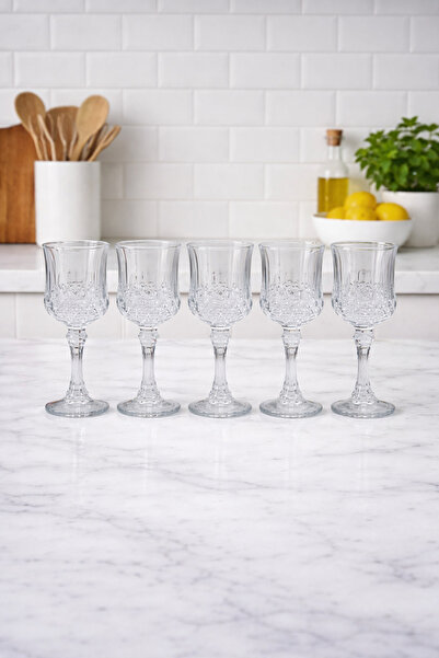 Ogeda Home 6'lı Kristal Lale Desen Kahve Yanı Su Bardağı Seti 50 ML-6lı Ayakl...