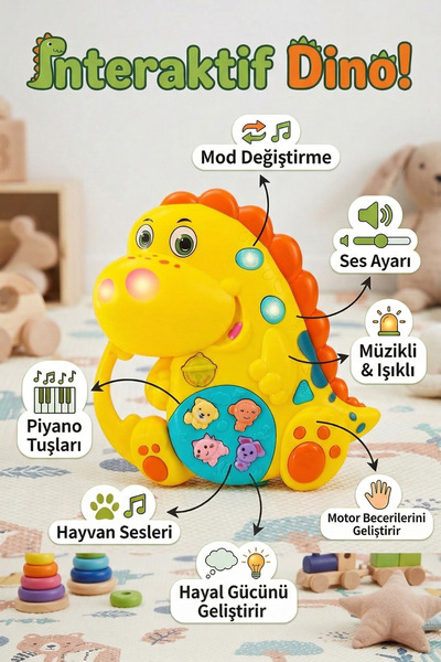 craftivio Vardem Eğitici İnteraktif Müzikli ve Işıklı Dinozor Bebek Oyuncağı ...
