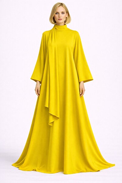 UNTIMELY Pendant Neckline, Detailed Shawl & Wide Sleeves A-Line Maxi Crepe Ab...