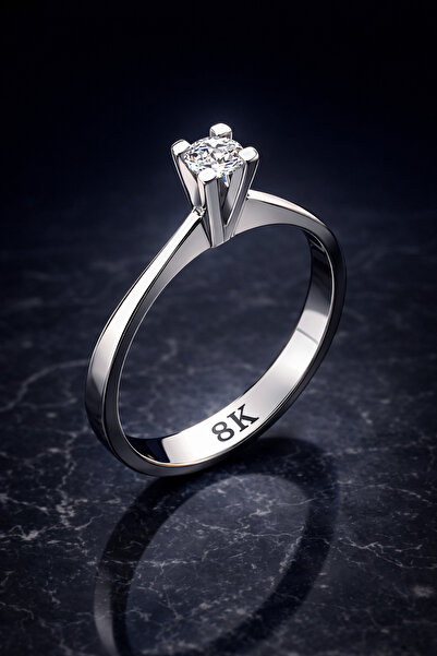 KAR DİAMOND 8 Ayar Beyaz Altın 0.30 Karat Laboratuvar Pırlanta Tektaş Yüzük E...