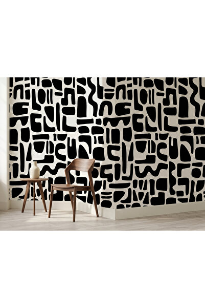 Tasarım Siyah Beyaz Soyut Desenli Duvar Kağıdı – Modern Geometrik