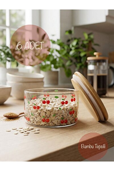 Caga Home CAGA Pinterest 6’lı Bambu Tepsili Sızdırmaz Silikon Kapaklı Cam Kah...