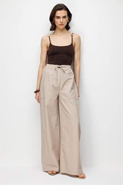 Mixray 4788 Women's Wide Cut Elastic Parachute Palazzo Pants Stones