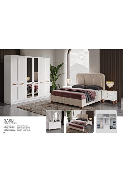 EvcesHome Narlı Diamond Serisi 6 Kapaklı Yatak Odası Takımı %100 MDF
