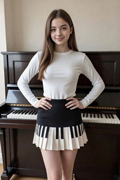 Köstebek تنورة بيضاء وسوداء من طراز البانو بثنيات أولد سكول