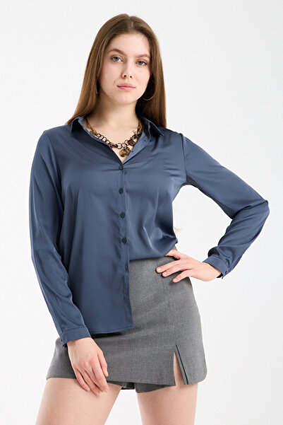 Clothes Fast Cămașă din satin pentru femei, cu mânecă lungă, clasică, elegant...