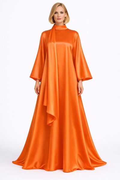 UNTIMELY A-Line Maxi Satin Abaya Dress with Pendant Shawl Detail and Wide Sle...