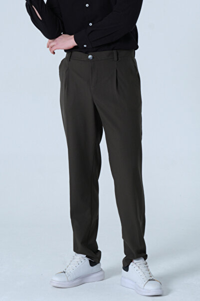 RELAXL Tek Pile Regular Fit Khaki Men's Fabric Trousers with Button Zipper