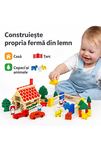 OEM Set de blocuri de construcție din lemn pentru fermă – 48 de piese
